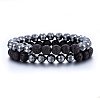 Natural Lava Rock & Non-magnetic Synthetic Hematite Beaded Stretch Bracelets Set SJEW-H584-09-1