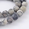 Round Frosted Natural Black Silk Stone/Netstone Bead Strands X-G-M248-8mm-03-2