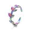 Ion Plating(IP) Rainbow Color 304 Stainless Steel Leaf Wrap Open Cuff Ring for Women RJEW-C025-15M-1