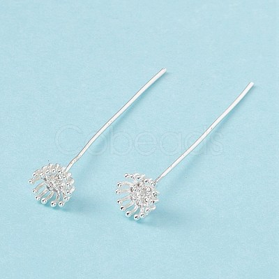 Brass Micro Pave Clear Cubic Zirconia Flower Head Pins KK-G413-02S-1