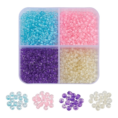 1000Pcs 4 Colors 8/0 Transparent Inside Colours Glass Seed Beads SEED-YW0001-70-1