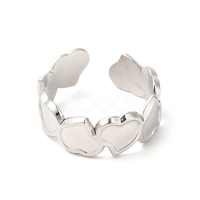 Non-Tarnish 304 Stainless Steel Heart Open Cuff Ring for Women RJEW-E063-20P-1