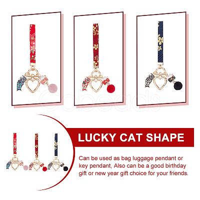 Nbeads 3Pcs 3 Colors Creative Cute Koi Fish Lucky Cat Ornament Alloy Enamel Keychain AJEW-NB0005-47-1