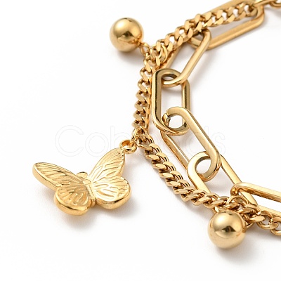 Butterfly and Round Ball Charm Multi-strand Bracelet BJEW-G639-03G-1