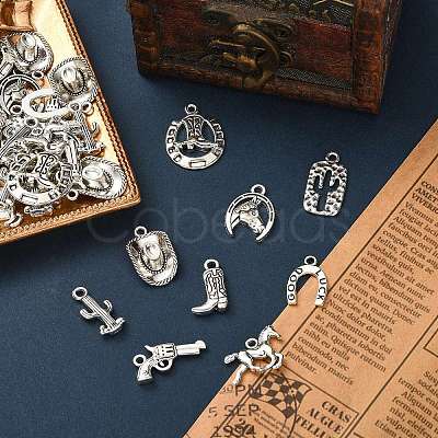 90Pcs 9 Style Tibetan Style Alloy Pendants TIBEP-SZ0001-13-1