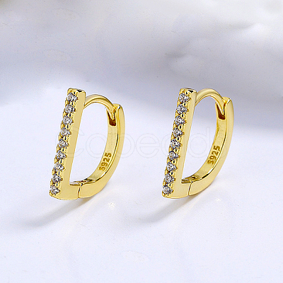 D Shaped 925 Sterling Silver Pave Clear Cubic Zirconia Hoop Earrings for Women TH0166-2-1