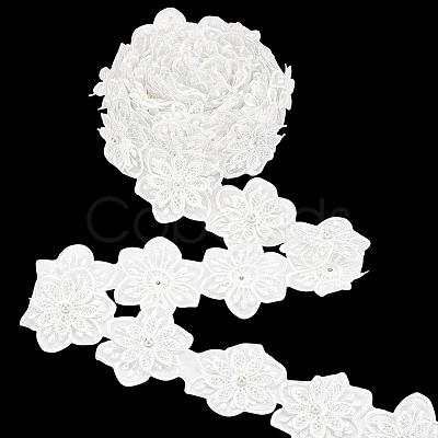 Organza Lace Trim with Resin Imitation Pearl Beads OCOR-WH0085-53B-1