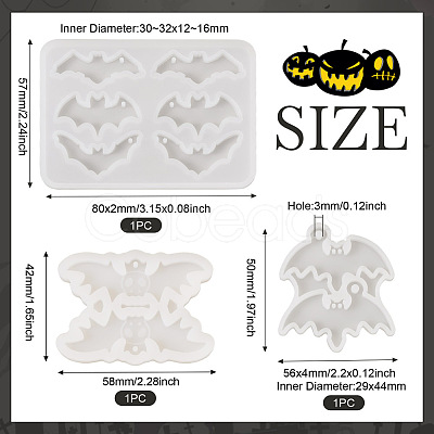 Pandahall 3Pcs 3 Styles DIY Bat Pendants Silhouette Silicone Molds DIY-TA0005-27-1