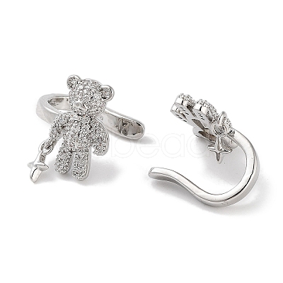 Bear & Star Brass Micro Pave Cubic Zirconia Cuff Earrings for Women EJEW-E310-18P-1