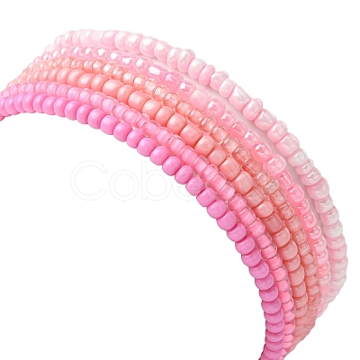 Pink Color Palette Gradient Color Glass Seed Beaded Stretch Bracelet Sets BJEW-MZ00102-01-1