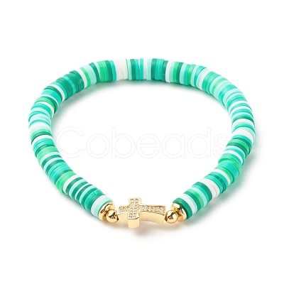 Polymer Clay Heishi Beads Stretch Bracelet for Women BJEW-JB07207-05-1