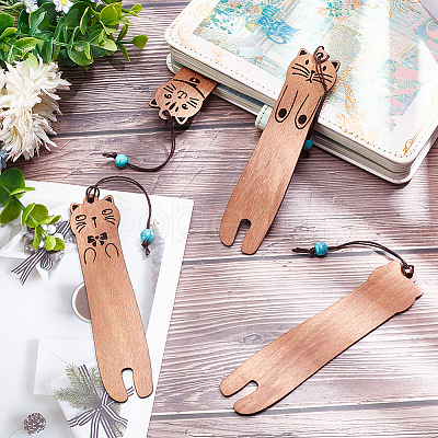 DELORIGIN 4Pcs 4 Styles Wood Bookmarks AJEW-DR0001-35-1