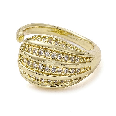 Rack Plating Brass Micro Pave Cubic Zirconia Open Cuff Rings RJEW-K257-26G-1