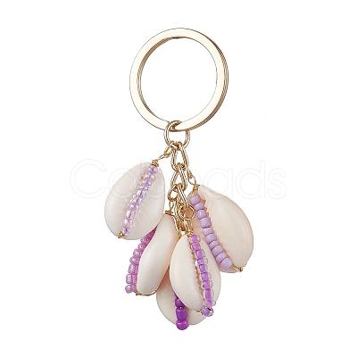 Glass with Iron with Natural Cowrie Shell Keychain KEYC-JKC00942-1