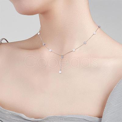 Anti-Tarnish Pearl Necklace for Women Rhodium Plated 925 Sterling Silver Freshwater Pearl Choker Necklace Y Shape Adjustable Length Necklace Jewelry Gifts for Women JN1094A-1