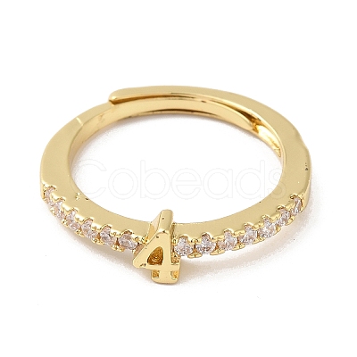 Rack Plating Brass Clear Cubic Zirconia Number 4 Adjustable Rings for Women RJEW-S407-09G-04-1