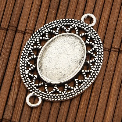 Tibetan Style Alloy Connector Cabochon Bezel Settings and Oval Transparent Glass Cabochons DIY-X0206-AS-1