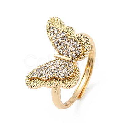 Clear Cubic Zirconia Butterfly Adjustable Ring RJEW-L100-013G-1