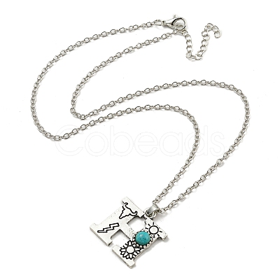 Letter A~Z Antique Silver Plated Alloy with Synthetic Turquoise Pendant Necklaces NJEW-G080-01H-1