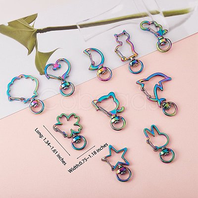 20Pcs 10 Styles Rainbow Color Vacuum Plated Alloy Keychain Clasps JX114A-1