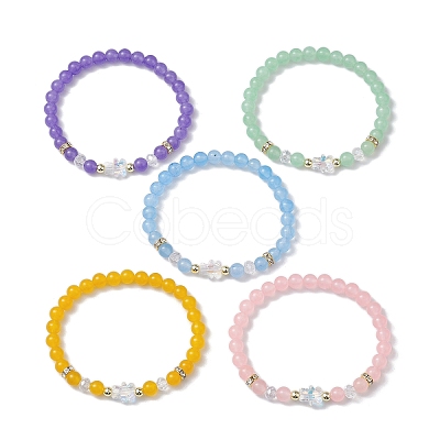 Round Natural Dyed Malaysia Jade Beaded Stretch Bracelets BJEW-JB10670-1