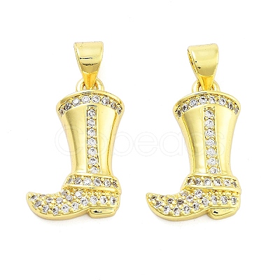 Boot Rack Plating Brass Micro Pave Clear Cubic Zirconia Pendants KK-NH0001-12G-1