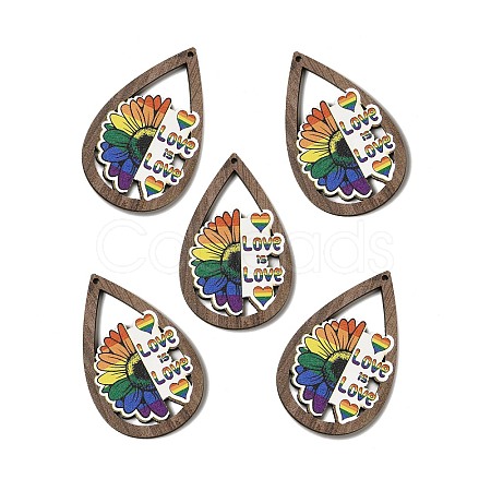 Rainbow/Pride Flag Theme Single Face Printed Aspen Wood Big Pendants WOOD-G014-02F-1