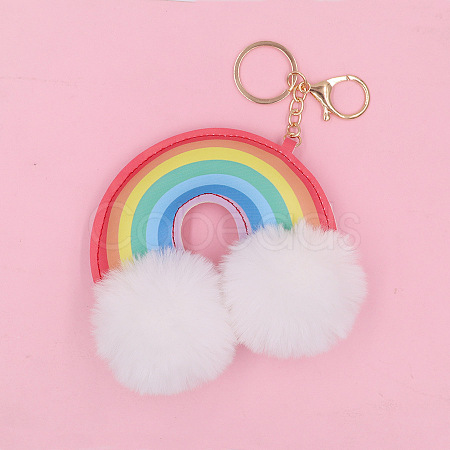 PU Leather Rainbow & Imitation Rabbit Fur Keychain PW-WG10163-02-1