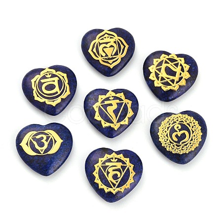 7Pcs 7 Styles Chakra Natural Lapis Lazuli Love Heart Ornaments Figurines G-P533-01F-1