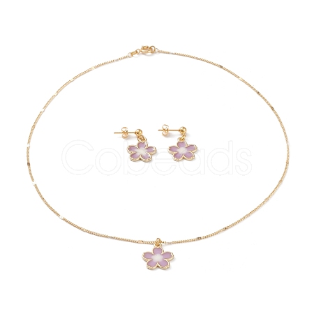 Sakura Pendant Necklaces & Dangle Earring Jewelry Sets SJEW-JS01147-03-1