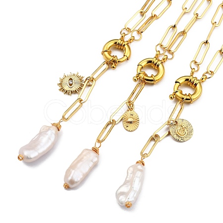 Natural Baroque Pearl Keshi Pearl Lariat Necklaces NJEW-JN03042-1