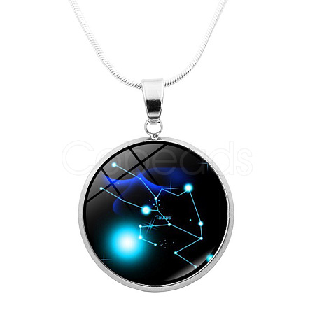 Glass Constellation Pendant Necklace with Brass Snake Chains PW-WG90948-09-1