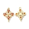 Brass Pave Cubic Zirconia Connector Charms, Light Gold, Rhombus Links, Chocolate, 20x14x3mm, Hole: 1.2mm