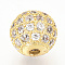 Brass Micro Pave Cubic Zirconia Beads, Round, Clear, Golden, 14mm, Hole: 2mm