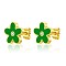 Stainless Steel Enamel Flower Stud Earrings, Green, Golden