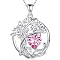 925 Sterling Silver Double-Layer Necklace, Twelve Birthstone Pendants, Tree of Life, Platinum, Pearl Pink, 16.14~19.69 inch(41~50cm)