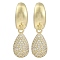 Teardrop Clear Cubic Zirconia Dangle Earrings, Brass Stud Earrings for Women, Real 18K Gold Plated, 31x9mm