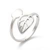 304 Stainless Steel Heart & Leaf Adjustable Ring for Women RJEW-K245-35P-3