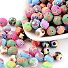 Handmade Flower Pattern Polymer Clay Round Beads CLAY-CJ0001-10-1