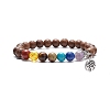 Natural Wood & Gemstone Round Beaded Stretch Bracelet with Alloy Tree Charm BJEW-JB08100-4