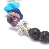Natural Lava Rock & Gemstone Chips Stretch Bracelet with Alloy Cross BJEW-JB08583-01-4