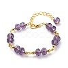 Glass Rondelle & Brass Beaded Bracelet for Women BJEW-JB08605-1