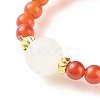 Natural Carnelian Round Beaded Stretch Ring with Moonstone RJEW-JR00440-01-5