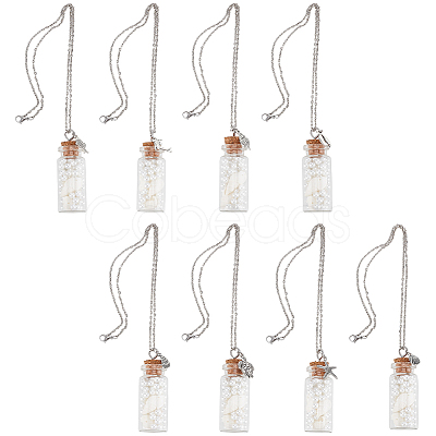 8Pcs 8 Style Glass Sea Wish Bottle with Natural Trumpet Shell Pendant Necklaces Set NJEW-AB00005-1