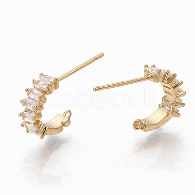 Brass Clear Cubic Zirconia Stud Earring Findings X-ZIRC-Q021-074G-NF-1