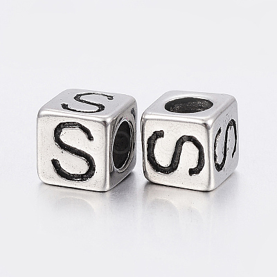 304 Stainless Steel Large Hole Letter European Beads STAS-H428-01AS-S-1