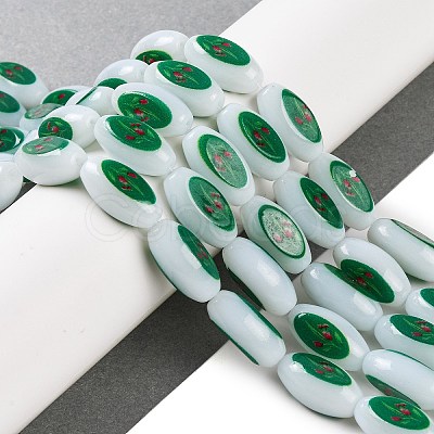 Printing Glass Oval Beads for Necklaces Bracelets Making GLAA-B020-01A-04-1