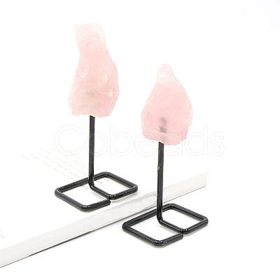 Rough Natural Rose Quartz Raw Rock Ornament with Metal Stand PW-WG11724-04-1