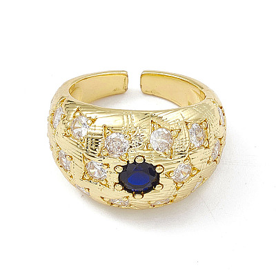 Cubic Zirconia Dome Open Cuff Ring RJEW-P079-09G-01-1