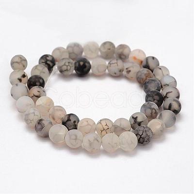 Frosted Natural Dragon Veins Agate Beads Strands G-F376-8mm-1